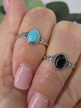 925 Native Ring>Genuine Turquoise OR Onyx Ring,Southwest Sterling Ring